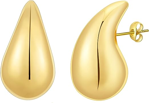 Chunky Gold Hoop Earrings for Women, Dupes Earrings Lightweight Waterdrop Hollow Open Hoops, Hypoallergenic Gold Plated Earrings Fashion Jewelry for Women Girls