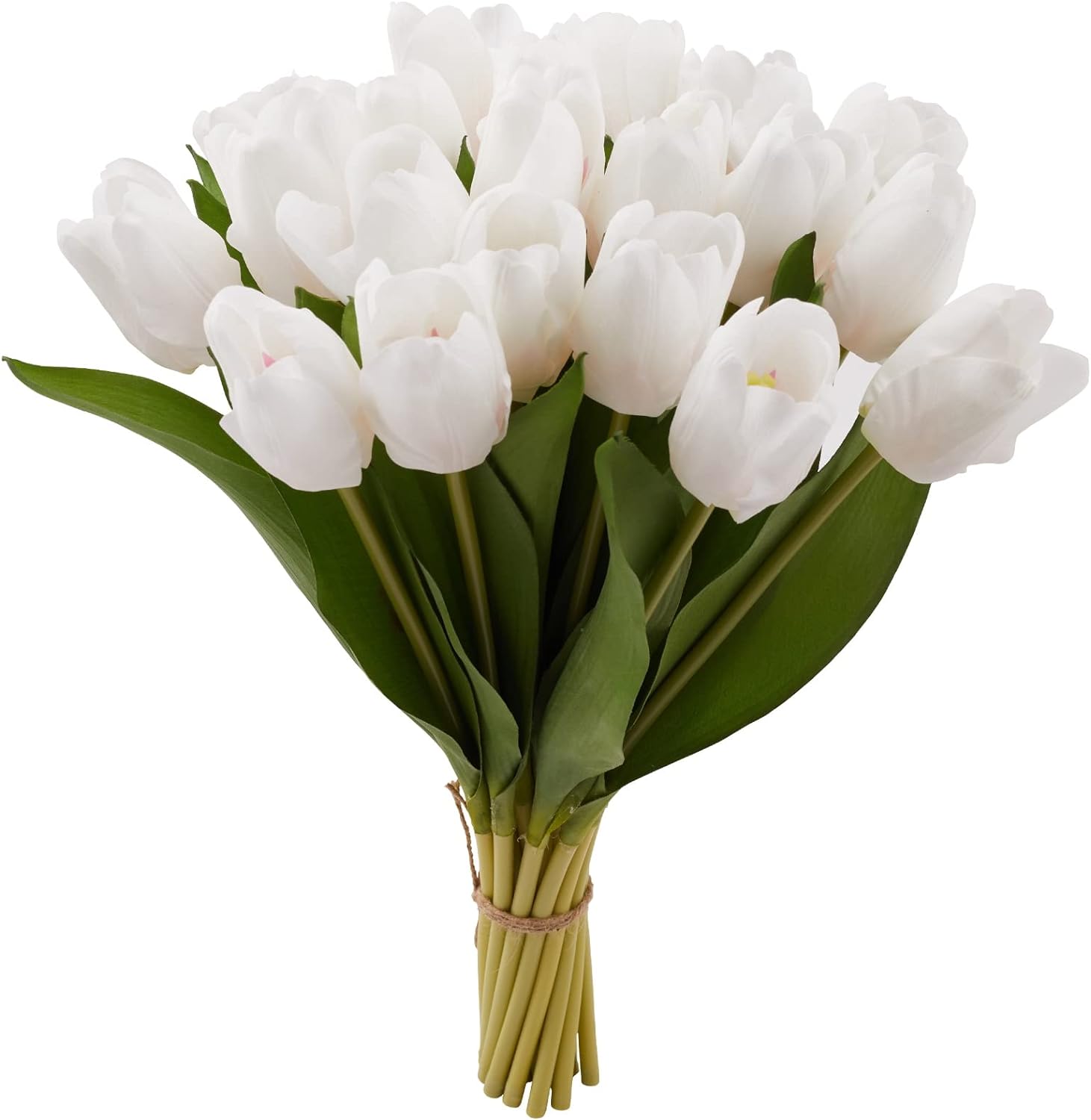 20PCS Artificial Tulips Real Touch Faux Flower Moisturizing Tulips for Photography Ornaments Home Garden Wedding Party Decor Fake Flowers (White)