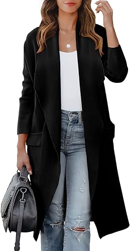 Women’s Casual Long Sleeve Draped Open Front Knit Pockets Long Cardigan Jackets Sweater