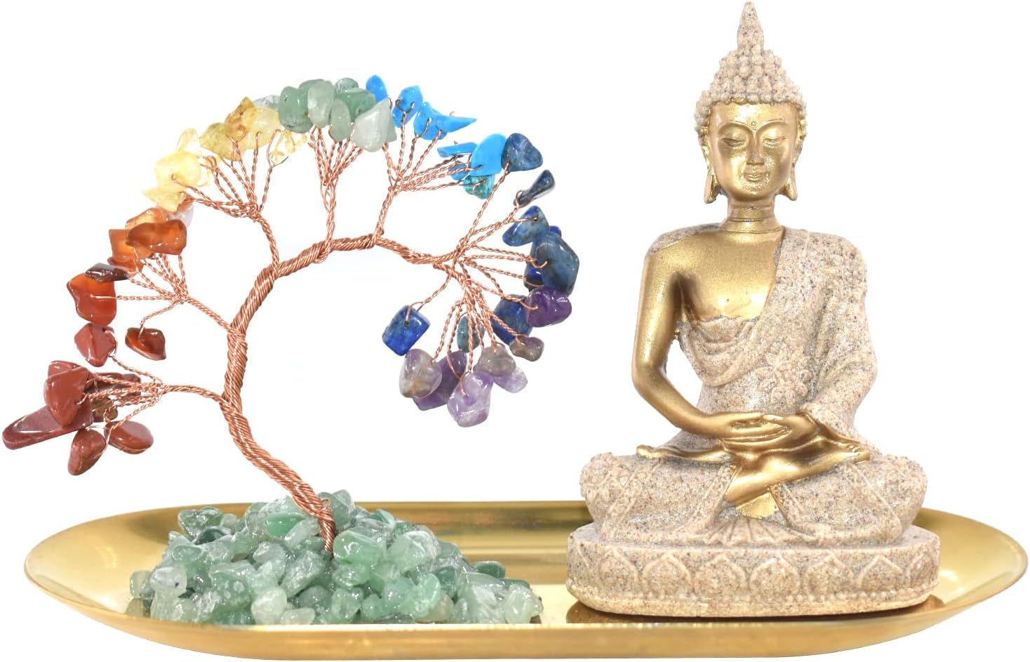 7 Chakra Crystal Tree Healing Stones Buddha Statue, Yoga Meditation Decor, Zen Spiritual Decor, for Home Bedroom, Living Room, Office, Study, Bookshelf, Women’s Gifts