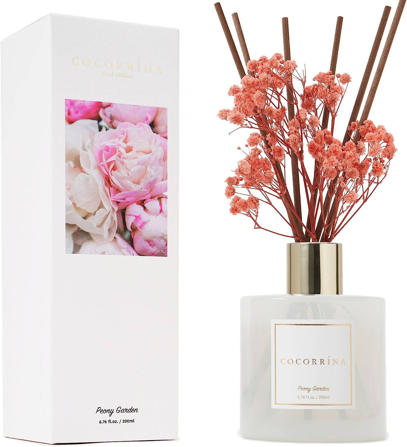 Reed Diffuser Sets, 6.7 oz.Peony Garden Diffuser with Sticks Home Fragrance Essential Oil Reed Diffuser for Bathroom Shelf Decor