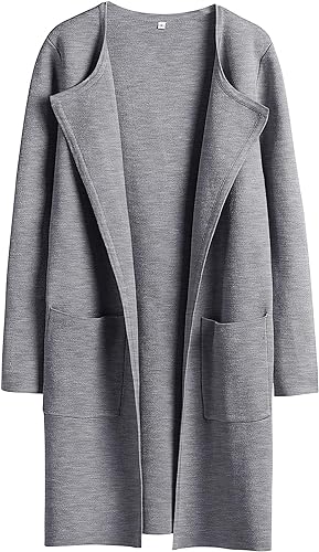 Women’s Open Front Knit Cardigan Long Sleeve Lapel Casual Solid Classy Sweater Jacket